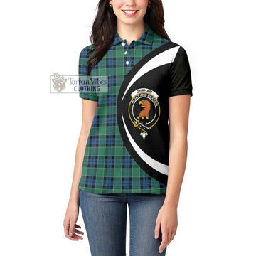 Graham of Menteith Ancient Tartan Women's Polo Shirt with Family Crest Circle Style