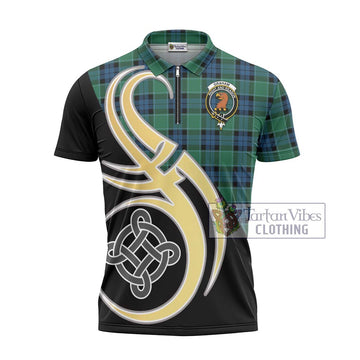 Graham of Menteith Ancient Tartan Zipper Polo Shirt with Family Crest and Celtic Symbol Style