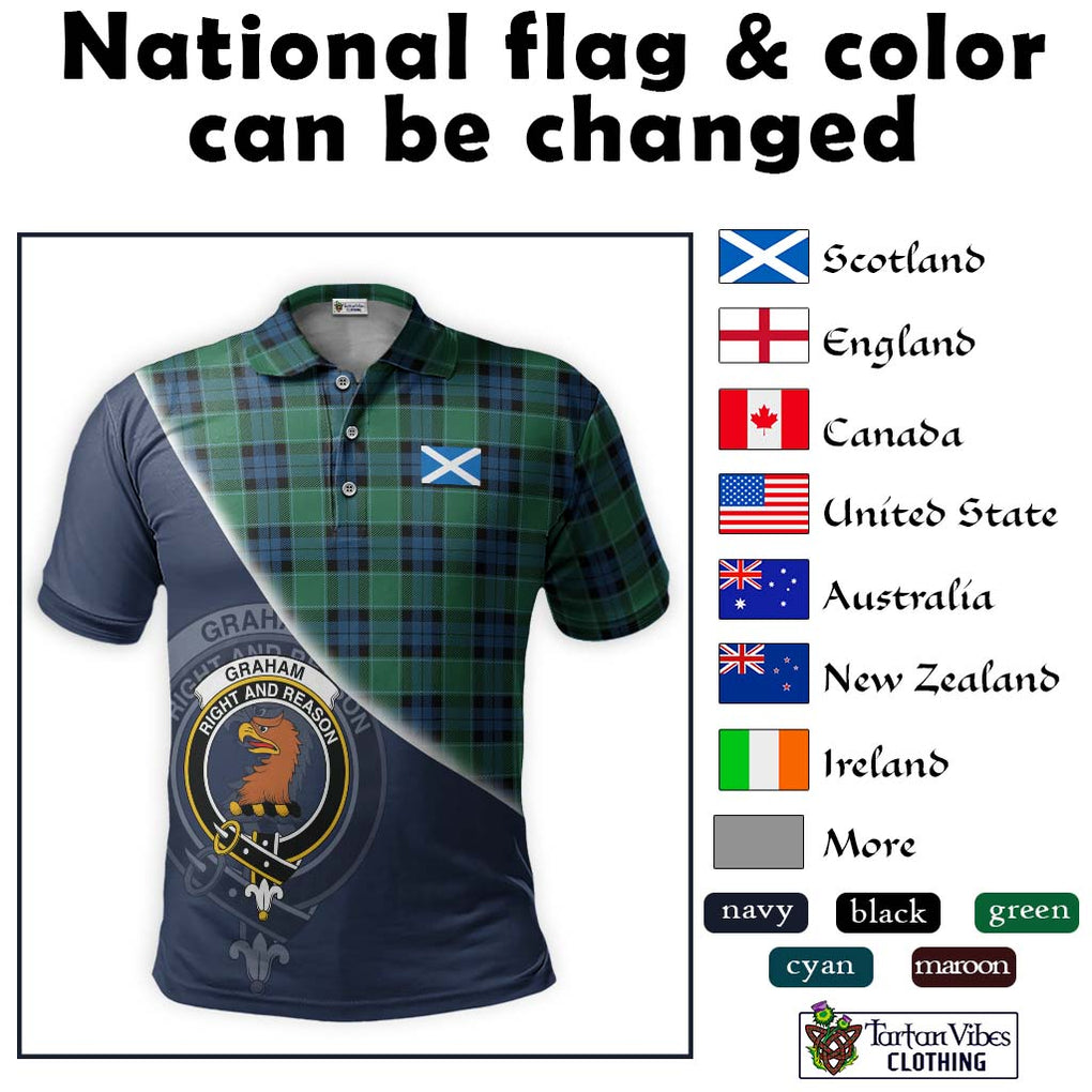 Graham of Menteith Ancient Tartan Polo Shirt with Personalised National Flag and Family Crest Half Style - Tartanvibesclothing Shop