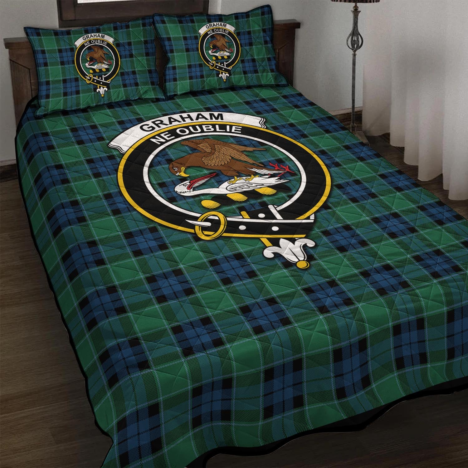 Graham of Menteith Ancient Tartan Quilt Bed Set with Family Crest - Tartan Vibes Clothing