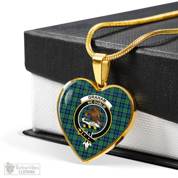 Graham of Menteith Ancient Tartan Heart Necklace with Family Crest