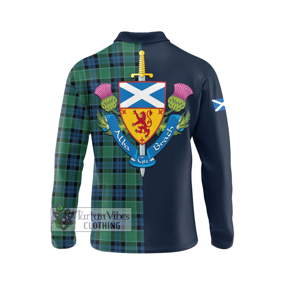 Tartan Vibes Clothing Graham of Menteith Ancient Tartan Long Sleeve Polo Shirt with Scottish Lion Royal Arm Half Style