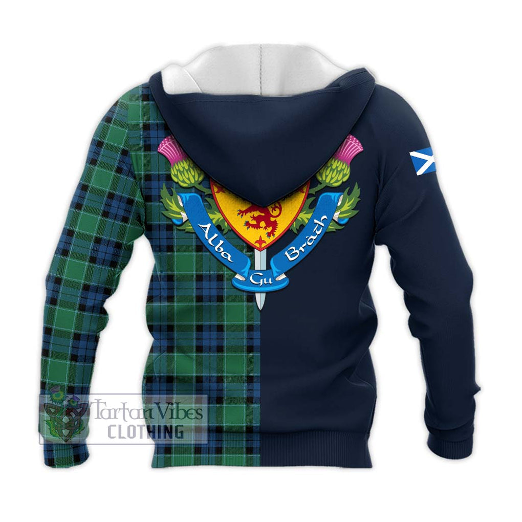 Tartan Vibes Clothing Graham of Menteith Ancient Tartan Knitted Hoodie with Scottish Lion Royal Arm Half Style