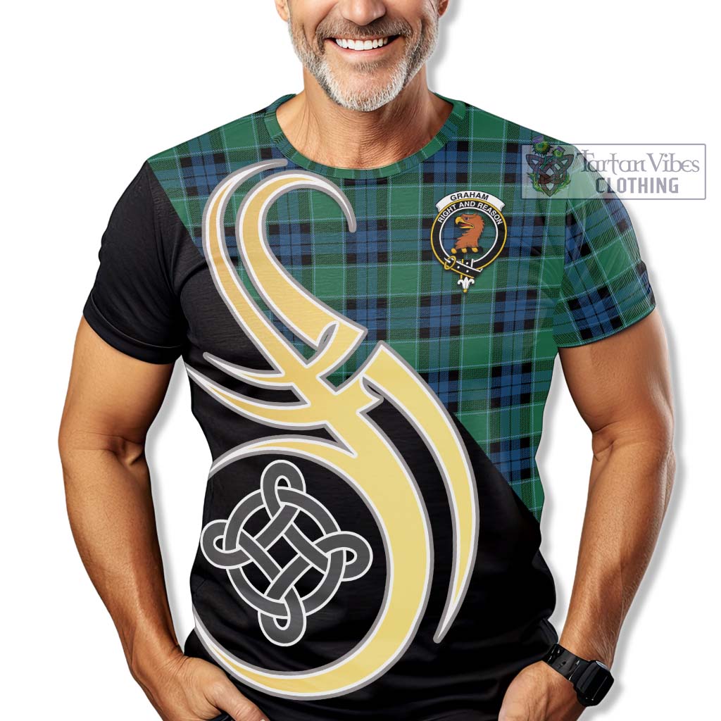 Tartan Vibes Clothing Graham of Menteith Ancient Tartan T-Shirt with Family Crest and Celtic Symbol Style