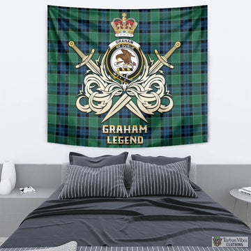 Graham of Menteith Ancient Tartan Tapestry with Clan Crest and the Golden Sword of Courageous Legacy