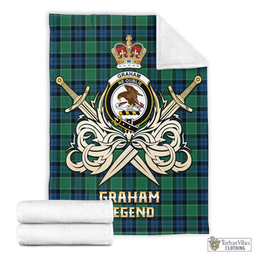 Graham of Menteith Ancient Tartan Blanket with Clan Crest and the Golden Sword of Courageous Legacy