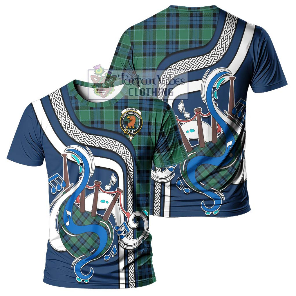 Graham of Menteith Ancient Tartan T-Shirt with Epic Bagpipe Style - Tartanvibesclothing Shop