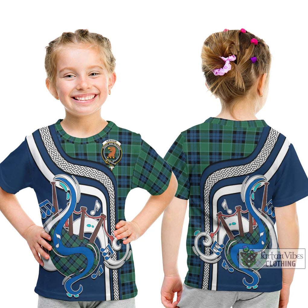 Tartan Vibes Clothing Graham of Menteith Ancient Tartan Kid T-Shirt with Epic Bagpipe Style