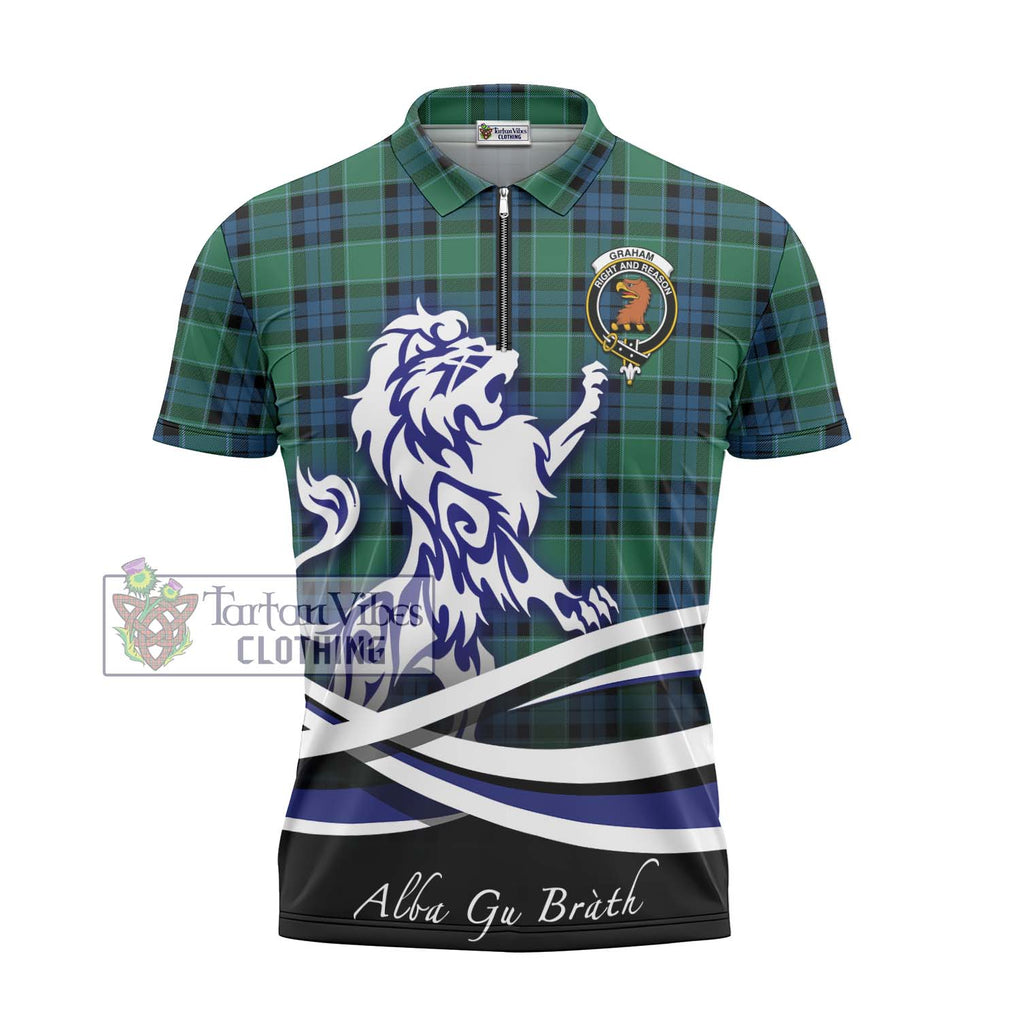 Graham of Menteith Ancient Tartan Zipper Polo Shirt with Alba Gu Brath Regal Lion Emblem - Tartanvibesclothing Shop