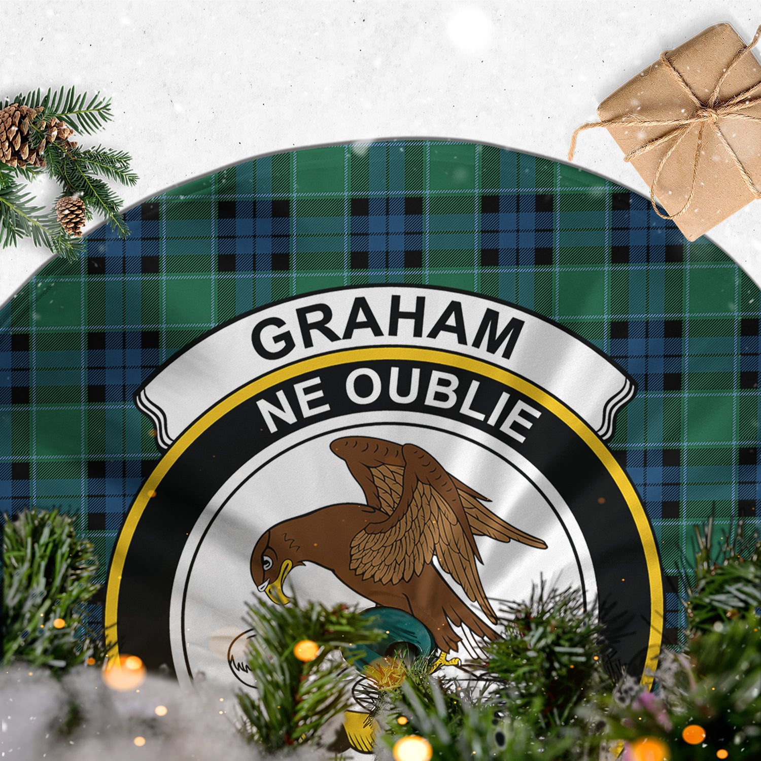 Graham of Menteith Ancient Tartan Christmas Tree Skirt with Family Crest - Tartanvibesclothing