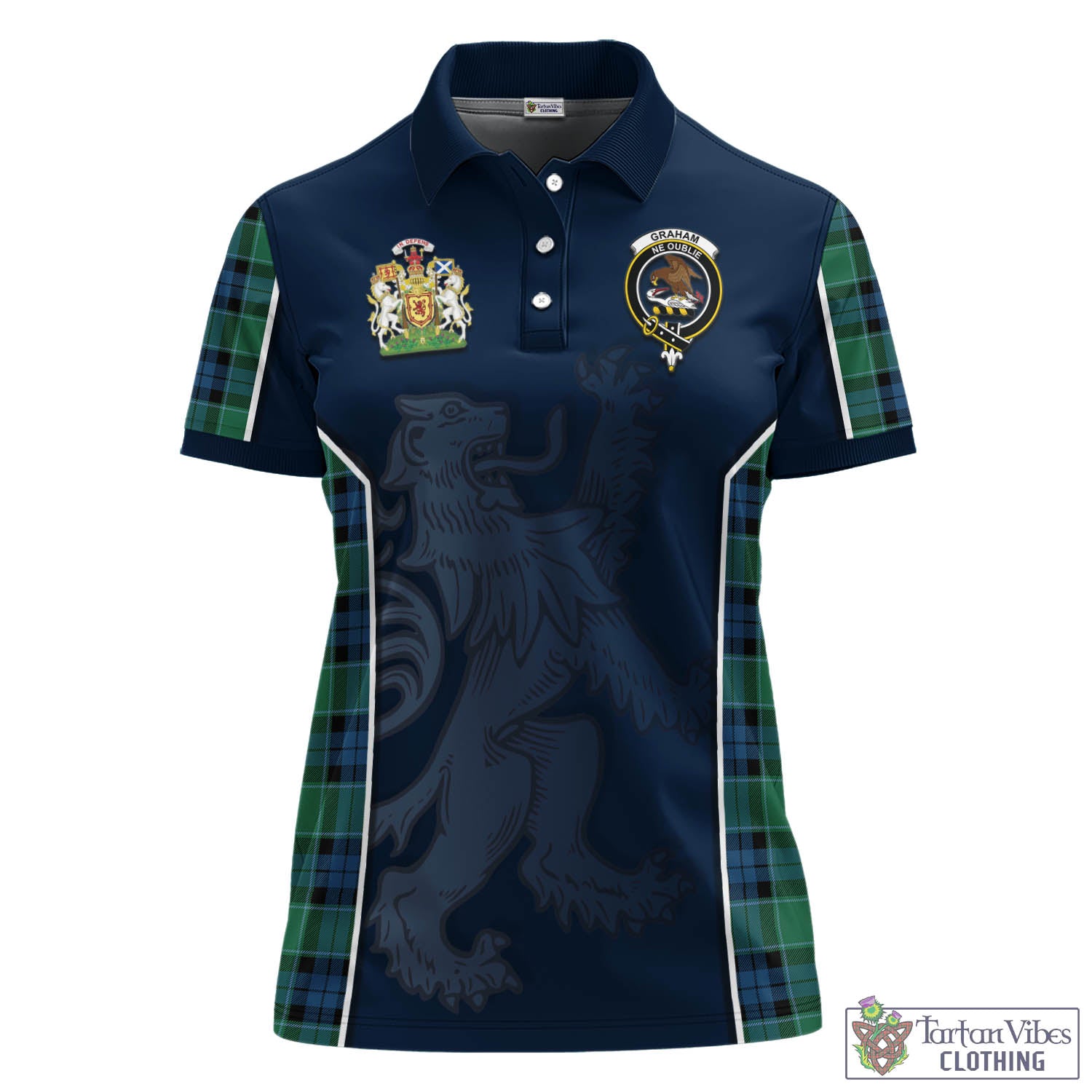 Graham of Menteith Ancient Tartan Women's Polo Shirt with Family Crest and Lion Rampant Vibes Sport Style - Tartan Vibes Clothing