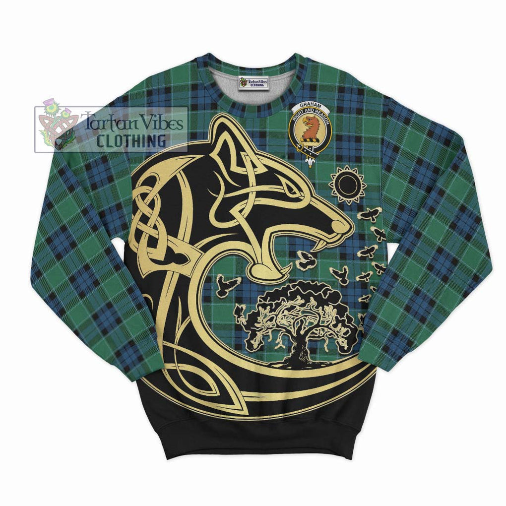 Graham of Menteith Ancient Tartan Sweatshirt with Family Crest Celtic Wolf Style - Tartan Vibes Clothing