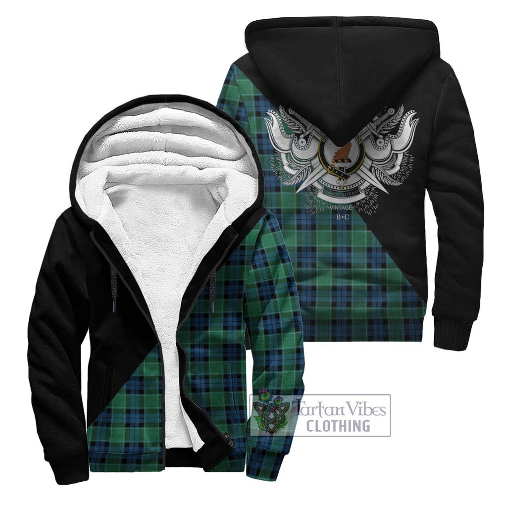 Graham of Menteith Ancient Tartan Sherpa Hoodie with Family Crest and Military Logo Style Unisex - Tartanvibesclothing Shop