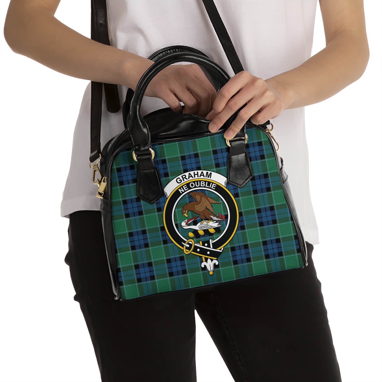 Graham of Menteith Ancient Tartan Shoulder Handbags with Family Crest - Tartanvibesclothing