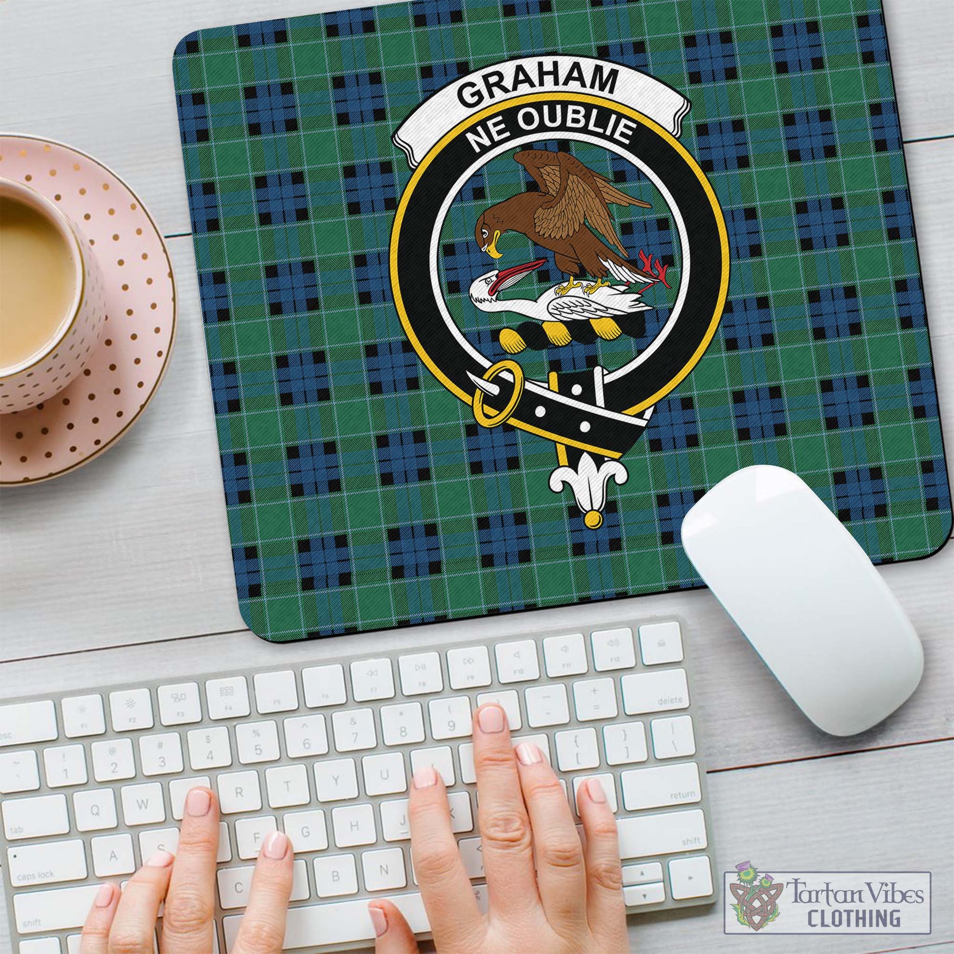 Tartan Vibes Clothing Graham of Menteith Ancient Tartan Mouse Pad with Family Crest