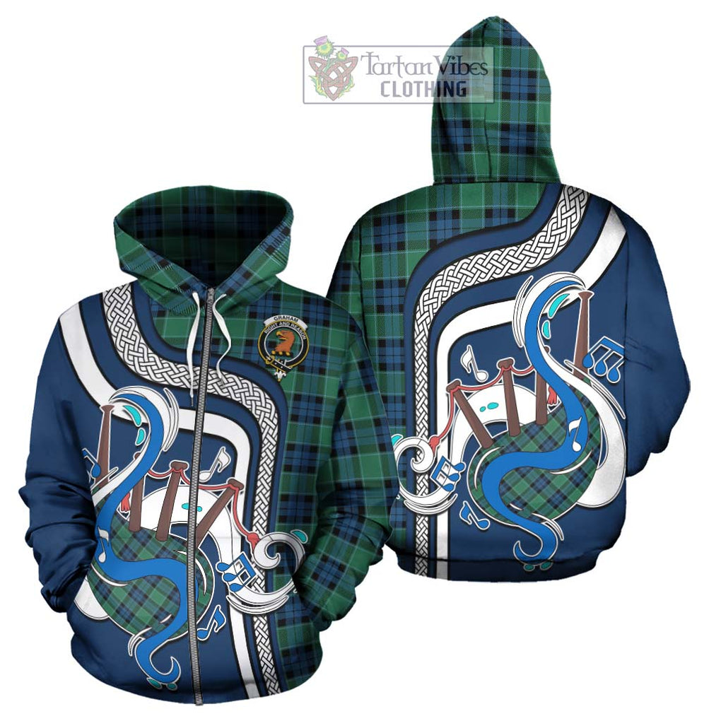 Graham of Menteith Ancient Tartan Hoodie with Epic Bagpipe Style - Tartanvibesclothing Shop