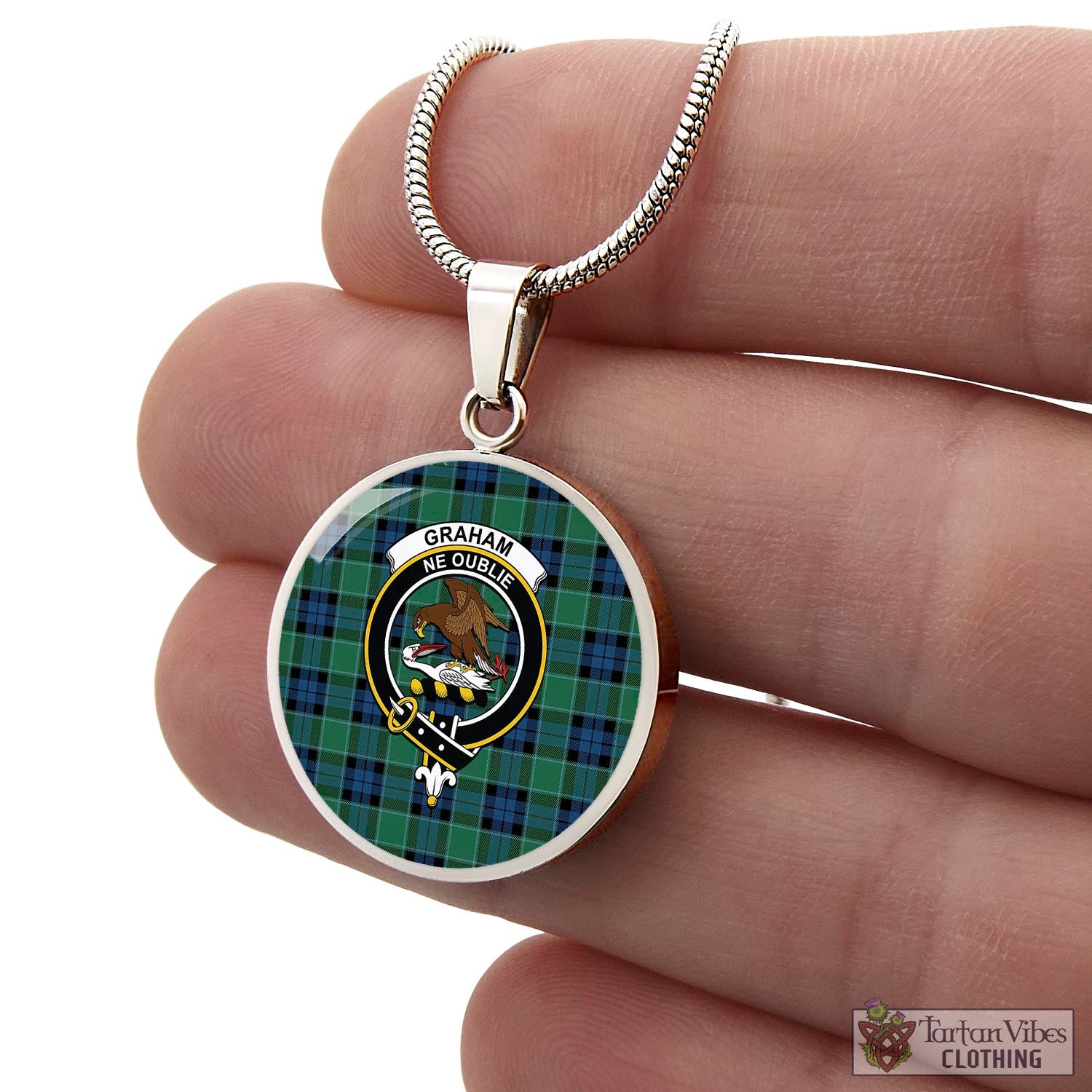 Tartan Vibes Clothing Graham of Menteith Ancient Tartan Circle Necklace with Family Crest