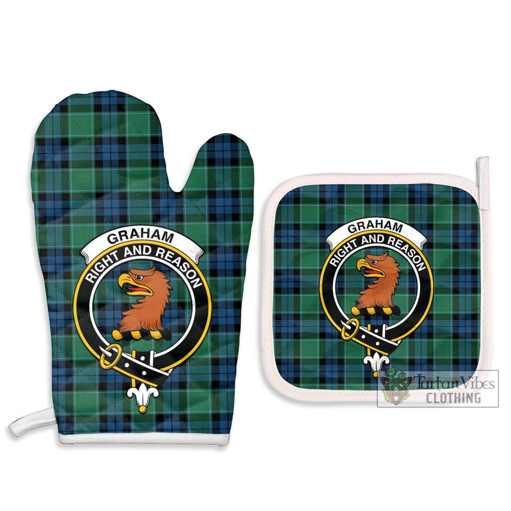 Graham of Menteith Ancient Tartan Combo Oven Mitt & Pot-Holder with Family Crest Combo 1 Oven Mitt & 2 Pot-Holder White - Tartan Vibes Clothing