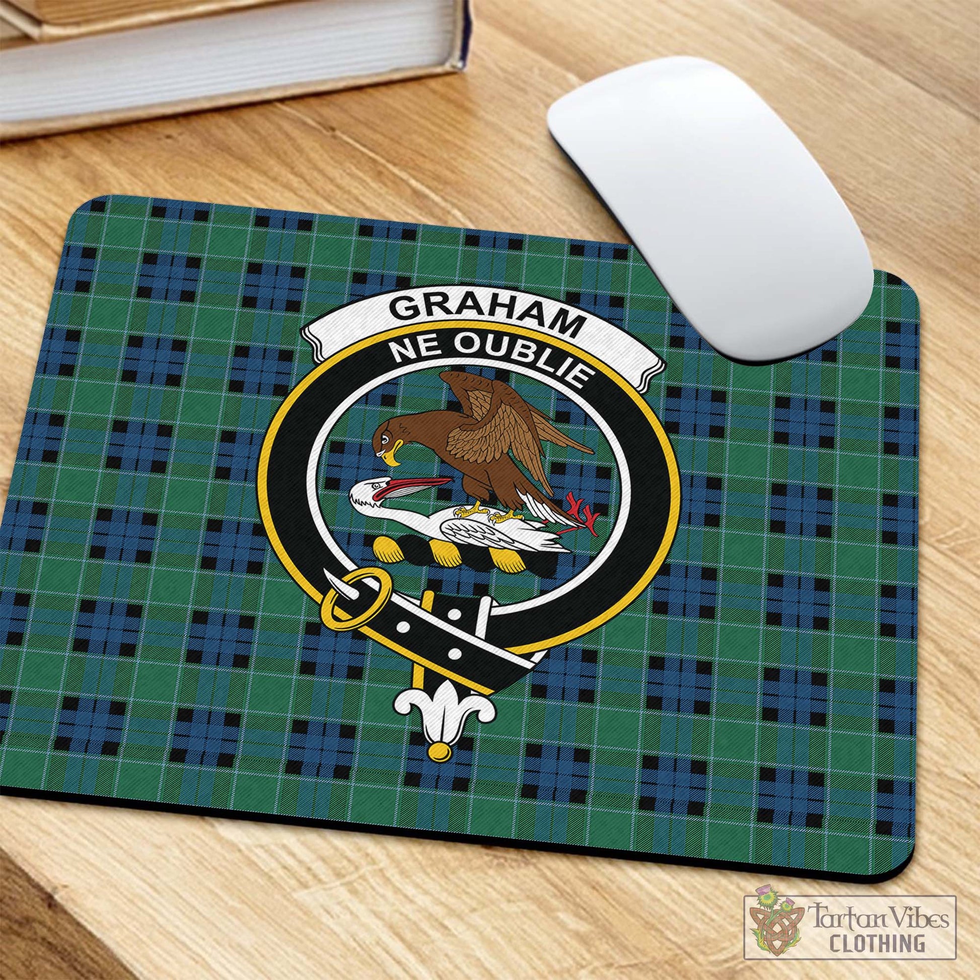 Tartan Vibes Clothing Graham of Menteith Ancient Tartan Mouse Pad with Family Crest