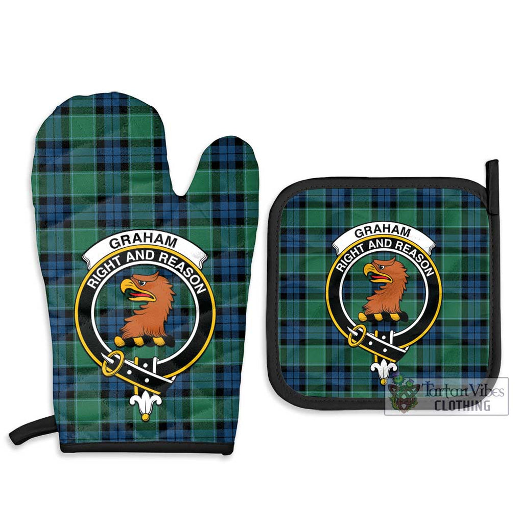 Graham of Menteith Ancient Tartan Combo Oven Mitt & Pot-Holder with Family Crest Combo 1 Oven Mitt & 2 Pot-Holder Black - Tartan Vibes Clothing