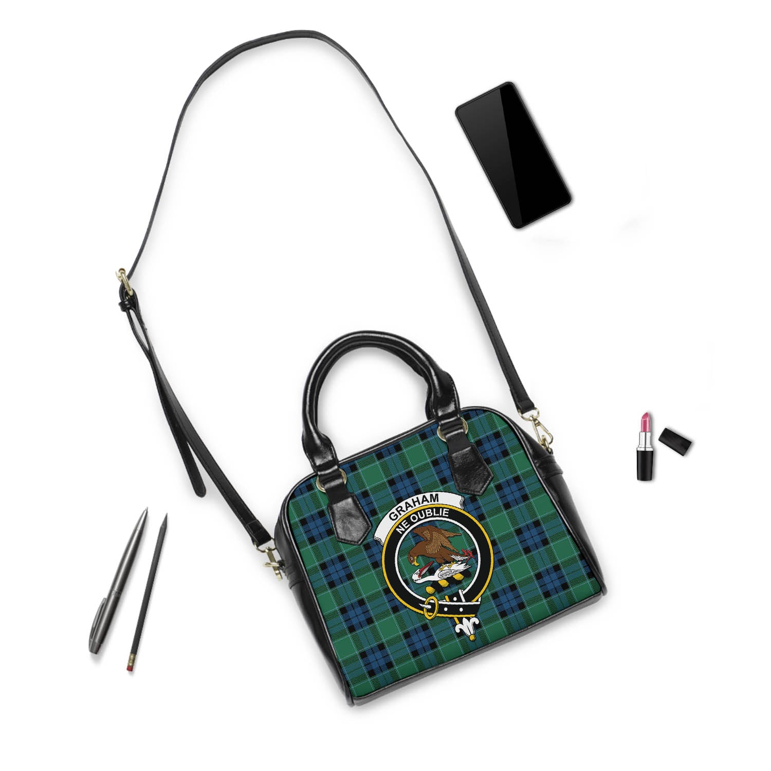 Graham of Menteith Ancient Tartan Shoulder Handbags with Family Crest - Tartanvibesclothing