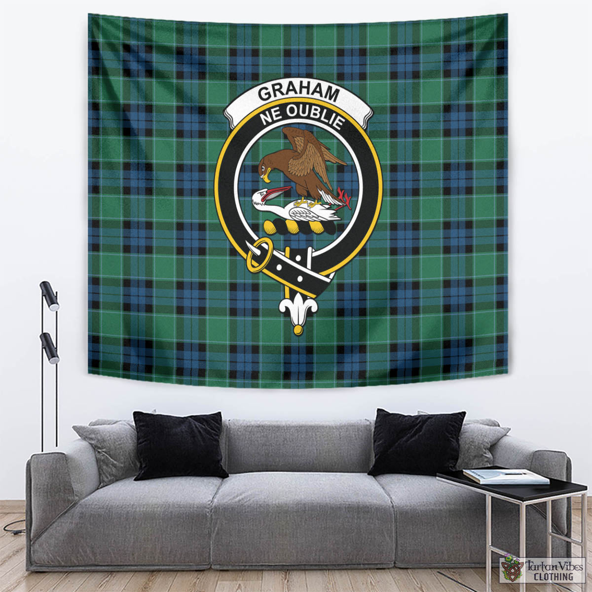 Tartan Vibes Clothing Graham of Menteith Ancient Tartan Tapestry Wall Hanging and Home Decor for Room with Family Crest