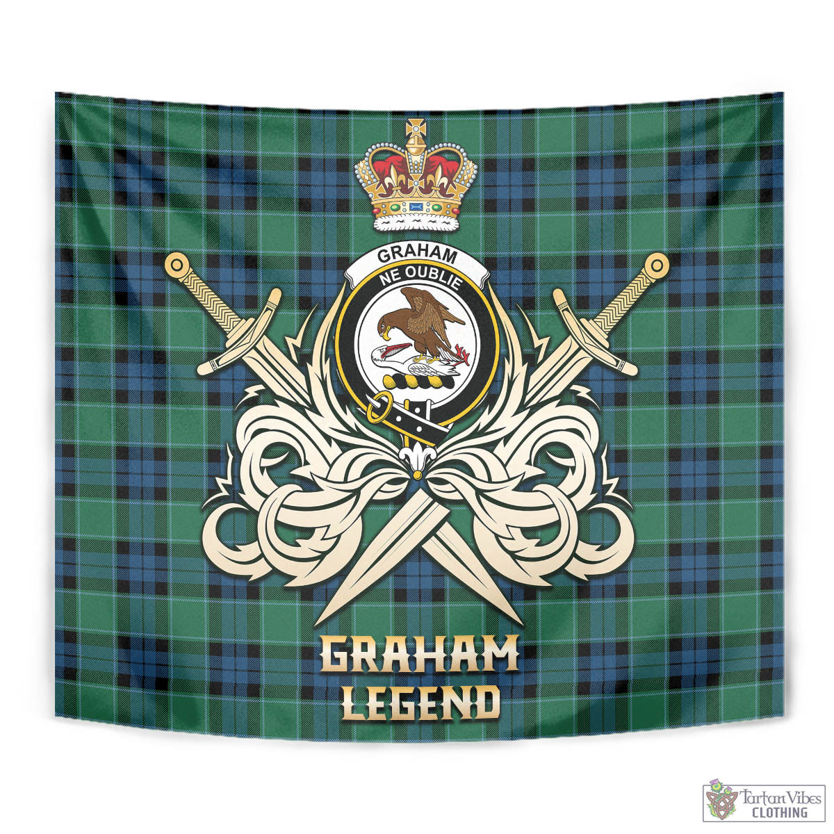 Tartan Vibes Clothing Graham of Menteith Ancient Tartan Tapestry with Clan Crest and the Golden Sword of Courageous Legacy