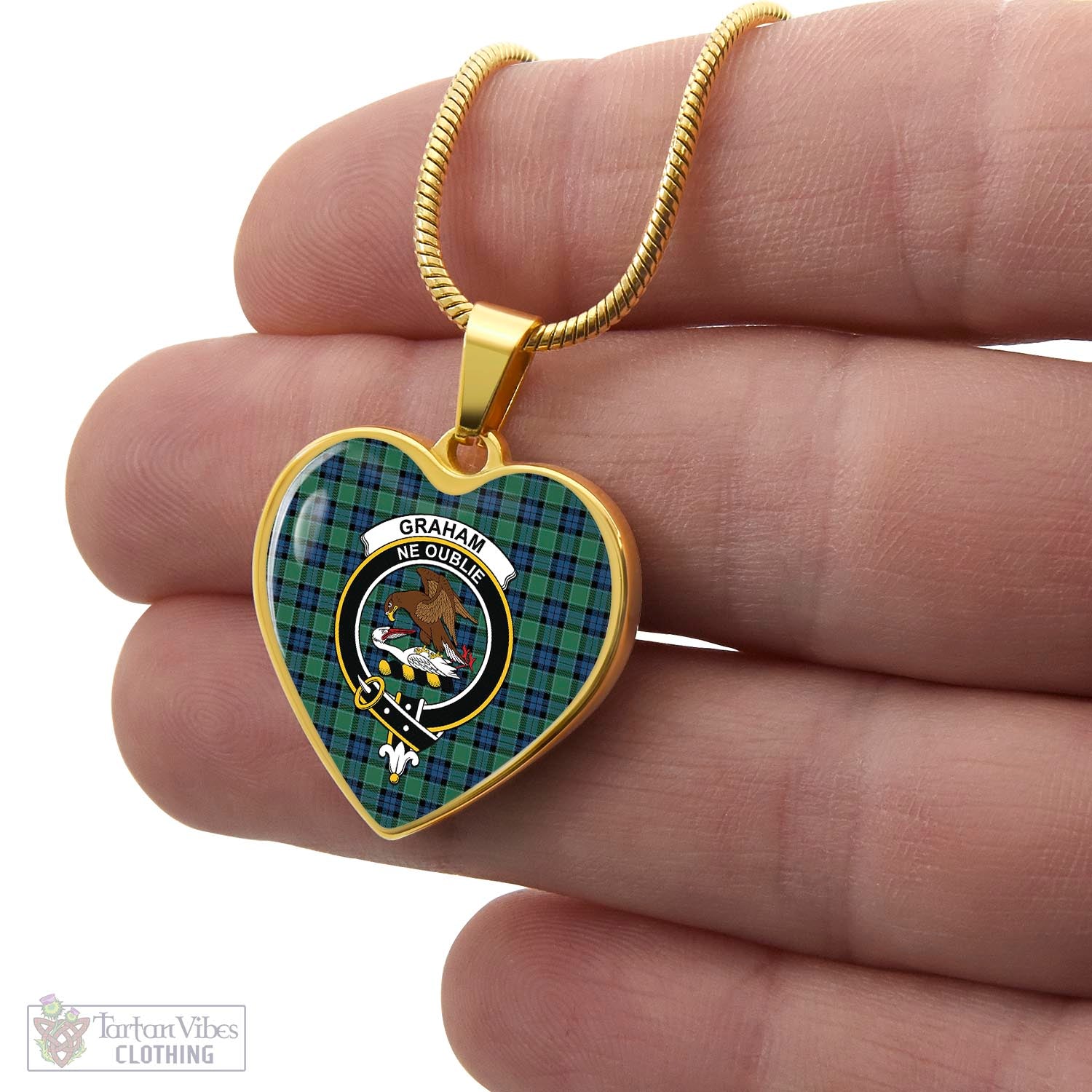 Tartan Vibes Clothing Graham of Menteith Ancient Tartan Heart Necklace with Family Crest