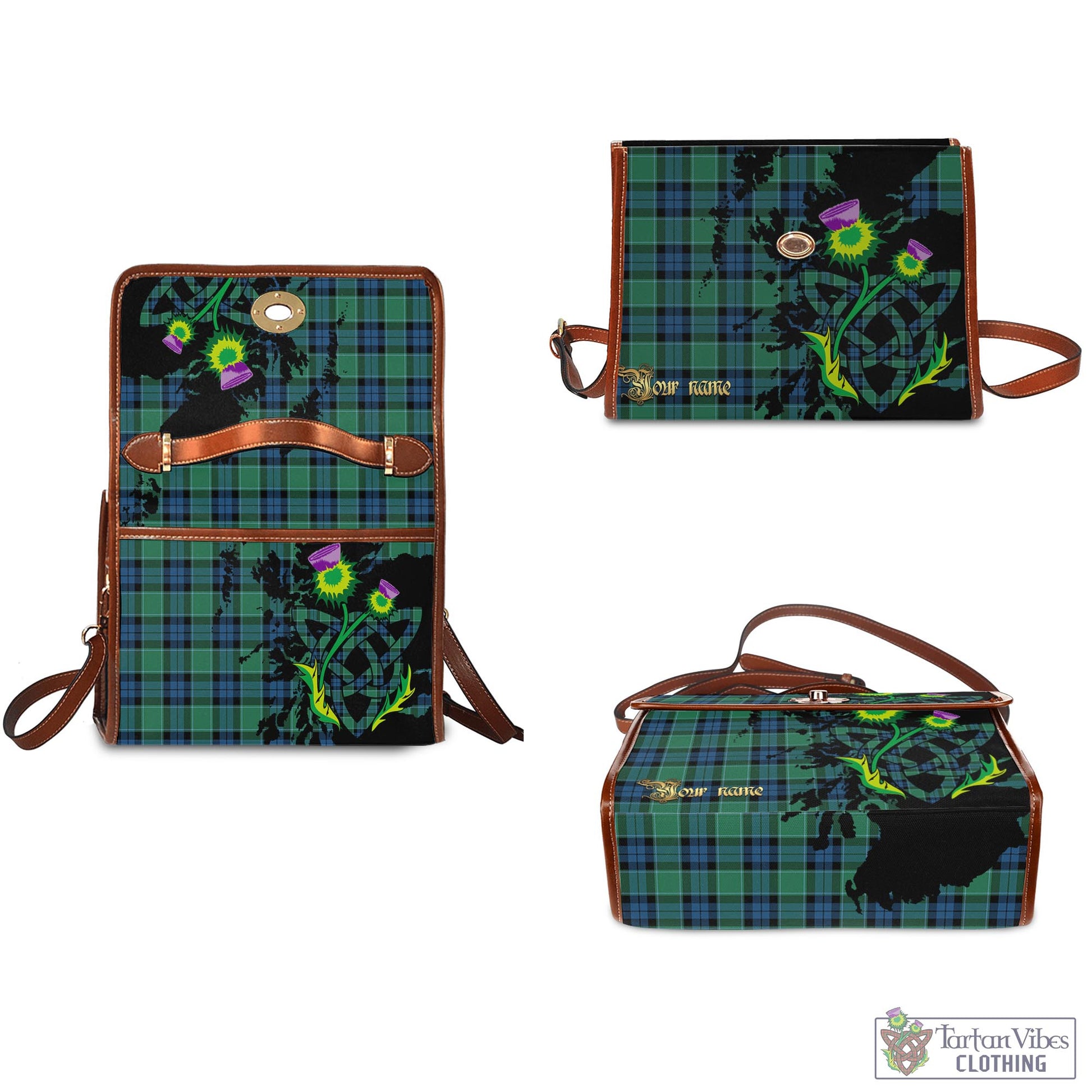 Tartan Vibes Clothing Graham of Menteith Ancient Tartan Waterproof Canvas Bag with Scotland Map and Thistle Celtic Accents