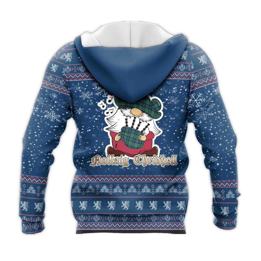 Graham of Menteith Ancient Clan Christmas Knitted Hoodie with Funny Gnome Playing Bagpipes - Tartanvibesclothing