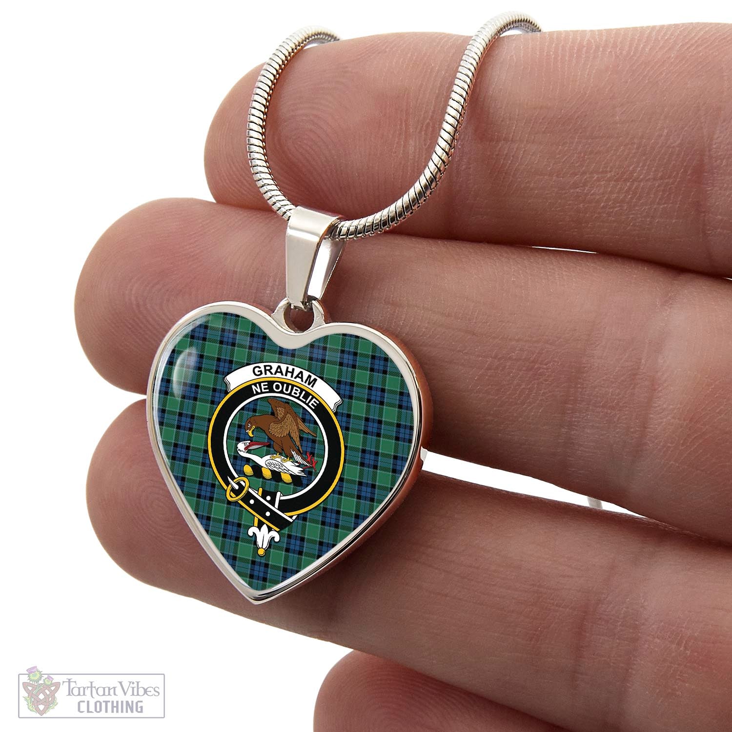 Tartan Vibes Clothing Graham of Menteith Ancient Tartan Heart Necklace with Family Crest