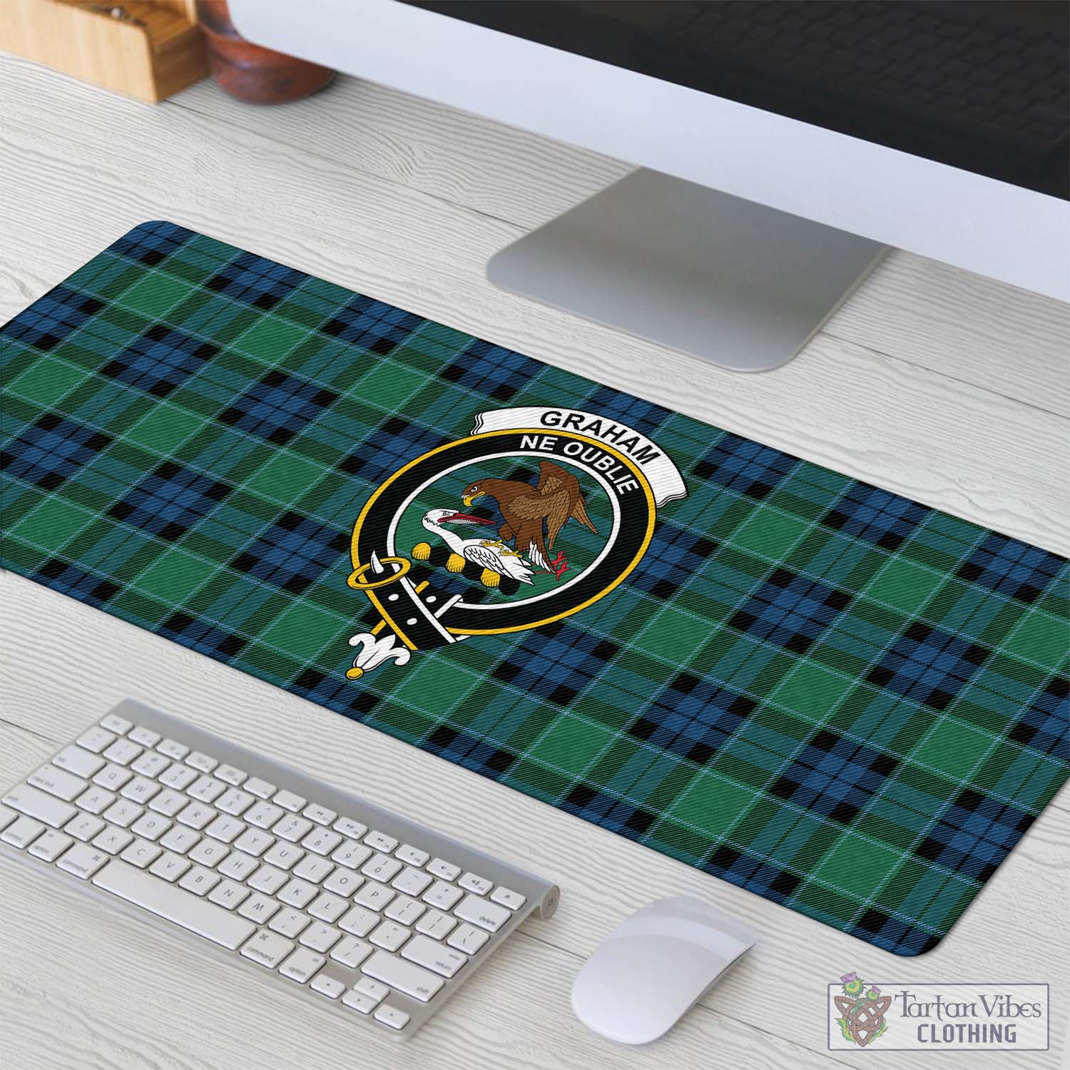 Tartan Vibes Clothing Graham of Menteith Ancient Tartan Mouse Pad with Family Crest