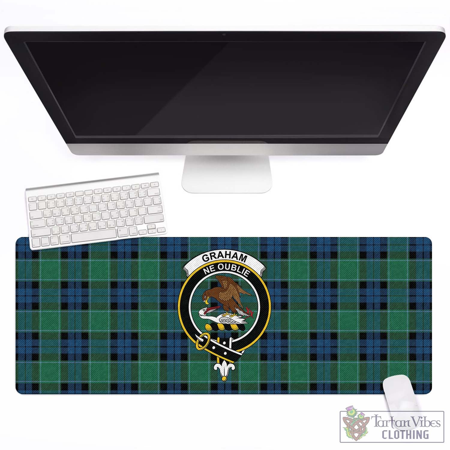 Tartan Vibes Clothing Graham of Menteith Ancient Tartan Mouse Pad with Family Crest