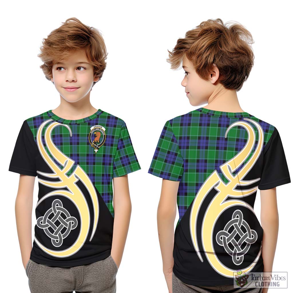 Graham of Menteith Modern Tartan Kid T-Shirt with Family Crest and Celtic Symbol Style Youth XL Size14 - Tartan Vibes Clothing