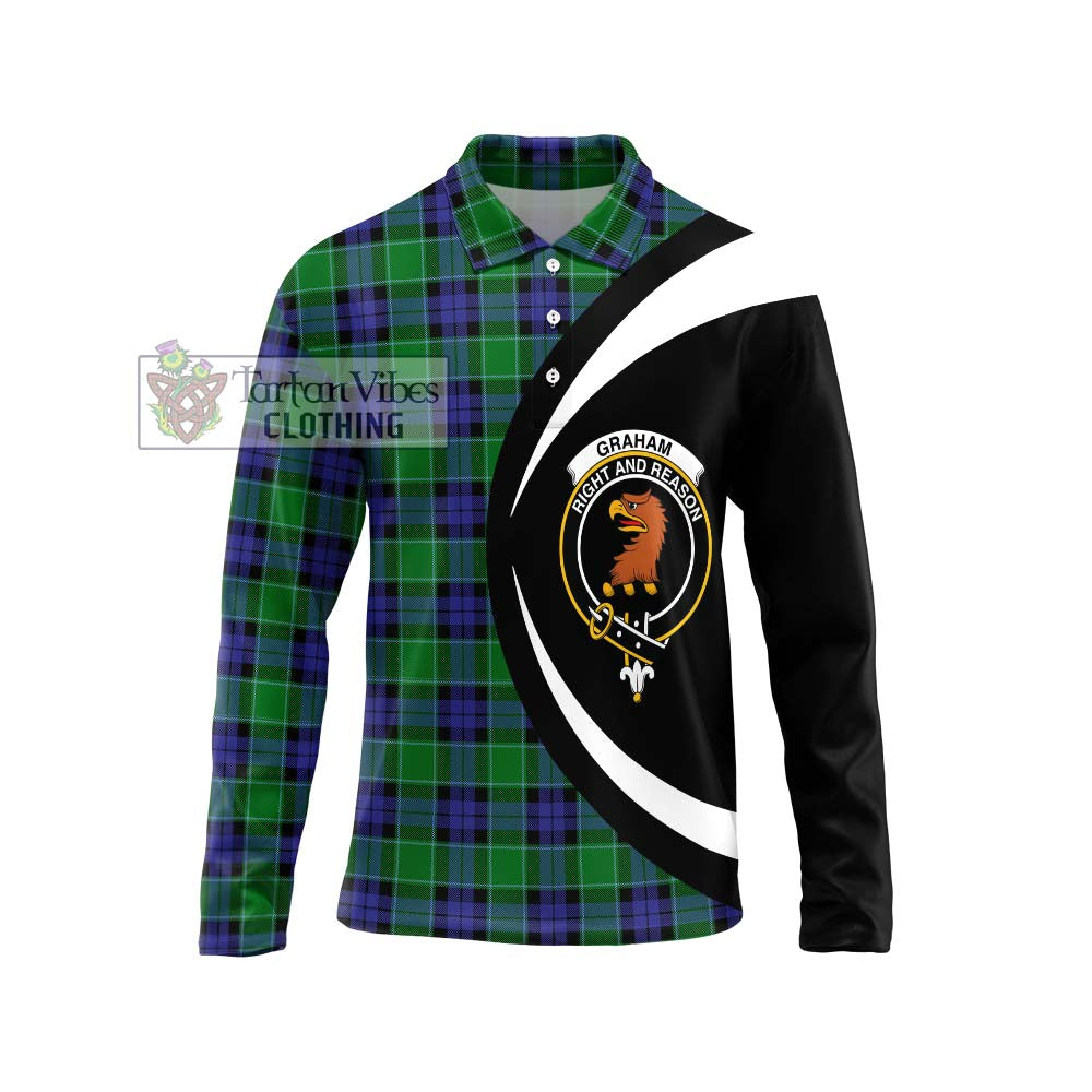 Graham of Menteith Modern Tartan Long Sleeve Polo Shirt with Family Crest Circle Style Unisex - Tartan Vibes Clothing