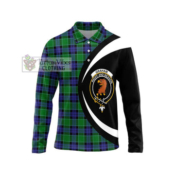 Graham of Menteith Modern Tartan Long Sleeve Polo Shirt with Family Crest Circle Style