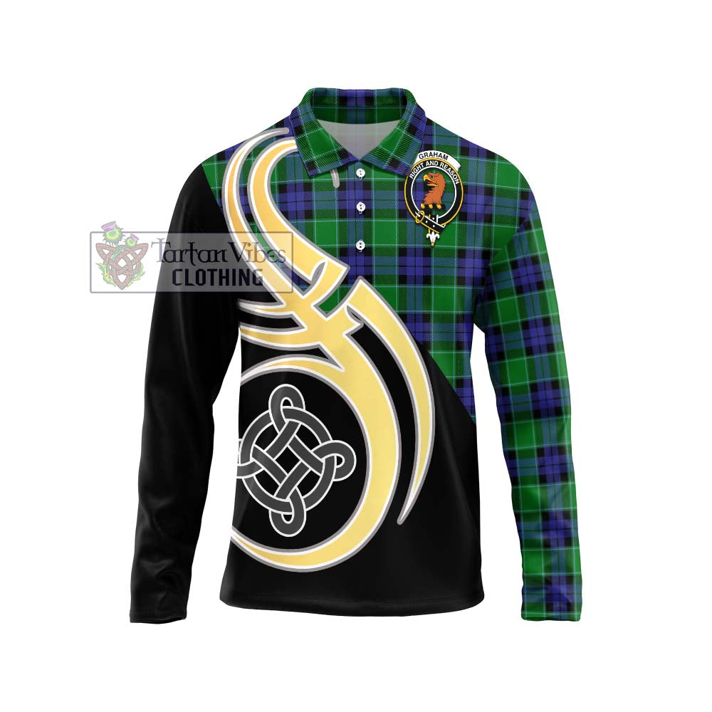 Graham of Menteith Modern Tartan Long Sleeve Polo Shirt with Family Crest and Celtic Symbol Style Unisex - Tartan Vibes Clothing