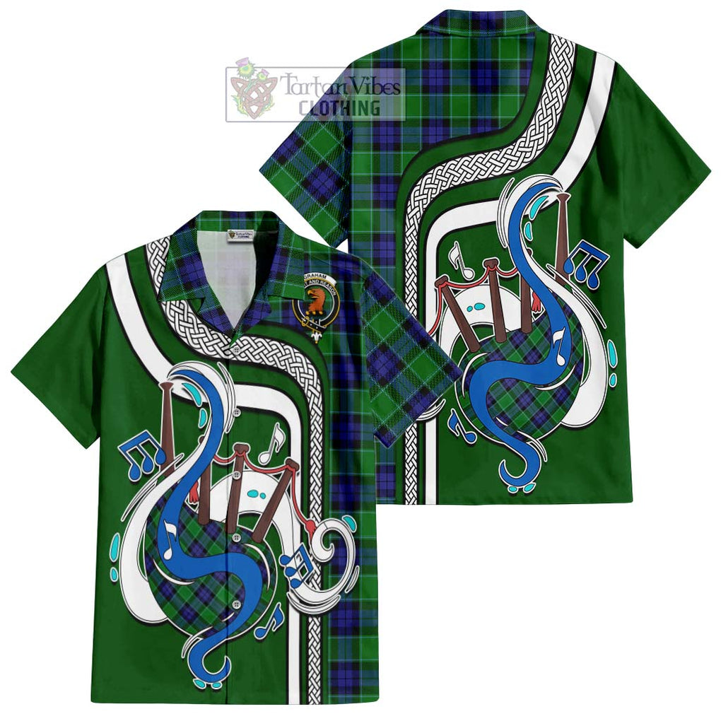 Graham of Menteith Modern Tartan Short Sleeve Button Shirt with Epic Bagpipe Style Kid - Tartanvibesclothing Shop