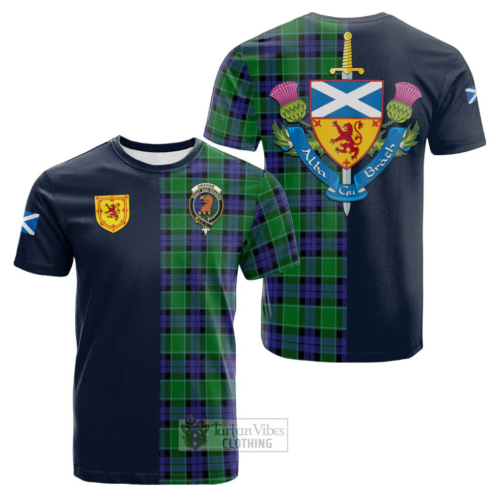 Tartan Vibes Clothing Graham of Menteith Modern Tartan Cotton T-shirt with Scottish Lion Royal Arm Half Style