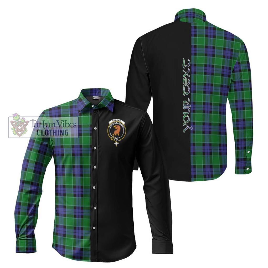 Graham of Menteith Modern Tartan Long Sleeve Button Shirt with Family Crest and Half Of Me Style Men's Shirt S - Tartanvibesclothing Shop