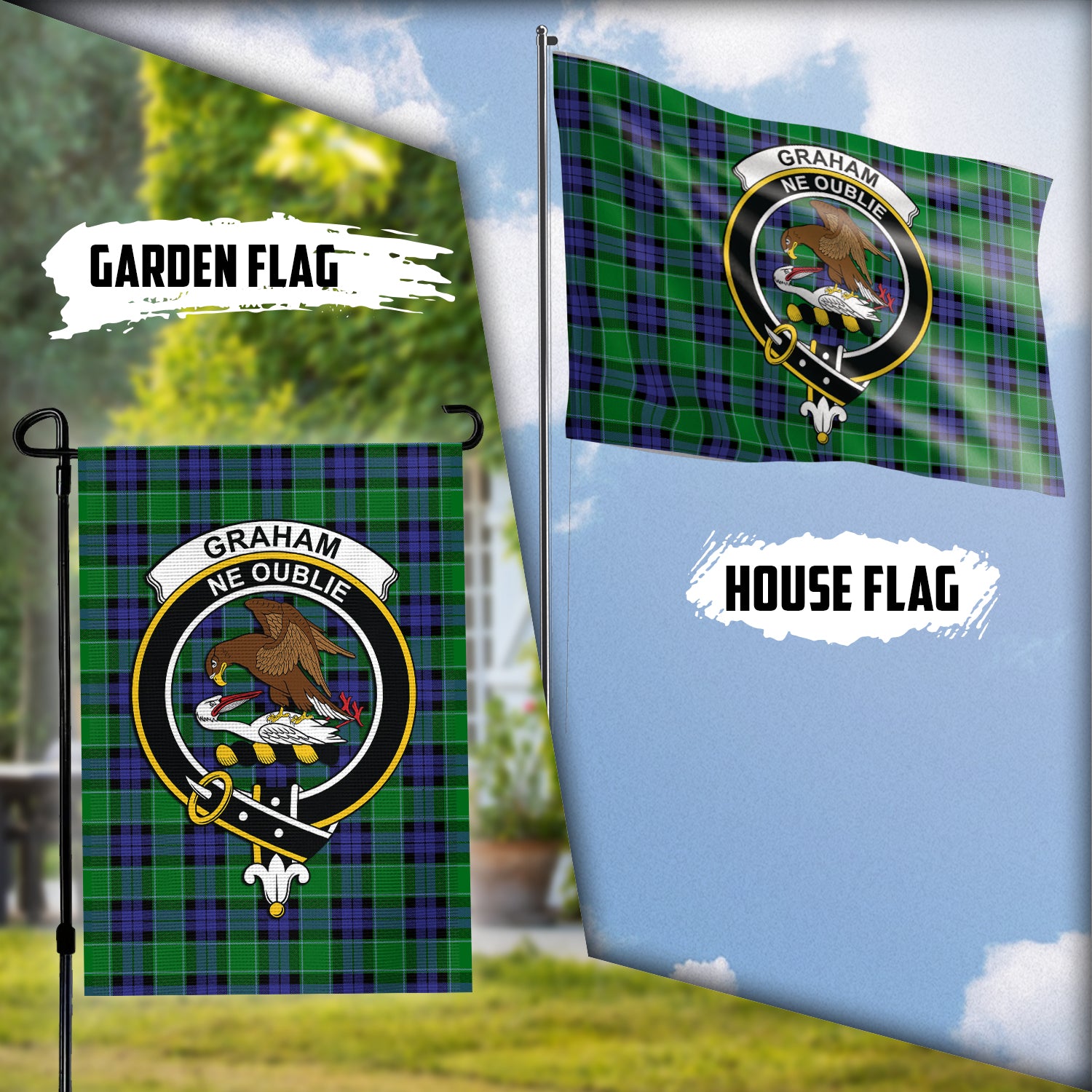 Graham of Menteith Modern Tartan Flag with Family Crest Garden Flag (Vertical) - Tartan Vibes Clothing