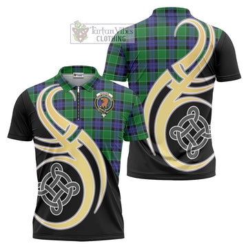 Graham of Menteith Modern Tartan Zipper Polo Shirt with Family Crest and Celtic Symbol Style