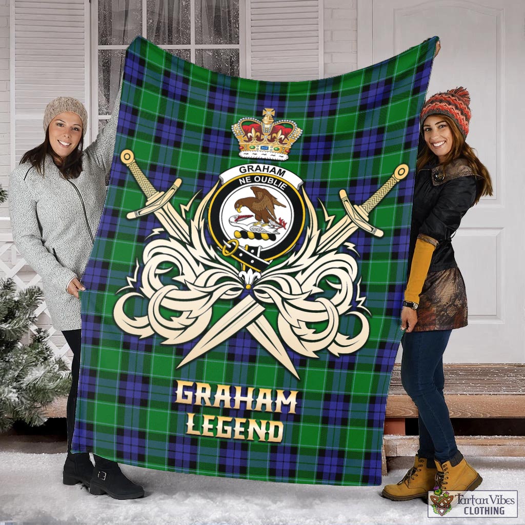 Tartan Vibes Clothing Graham of Menteith Modern Tartan Blanket with Clan Crest and the Golden Sword of Courageous Legacy