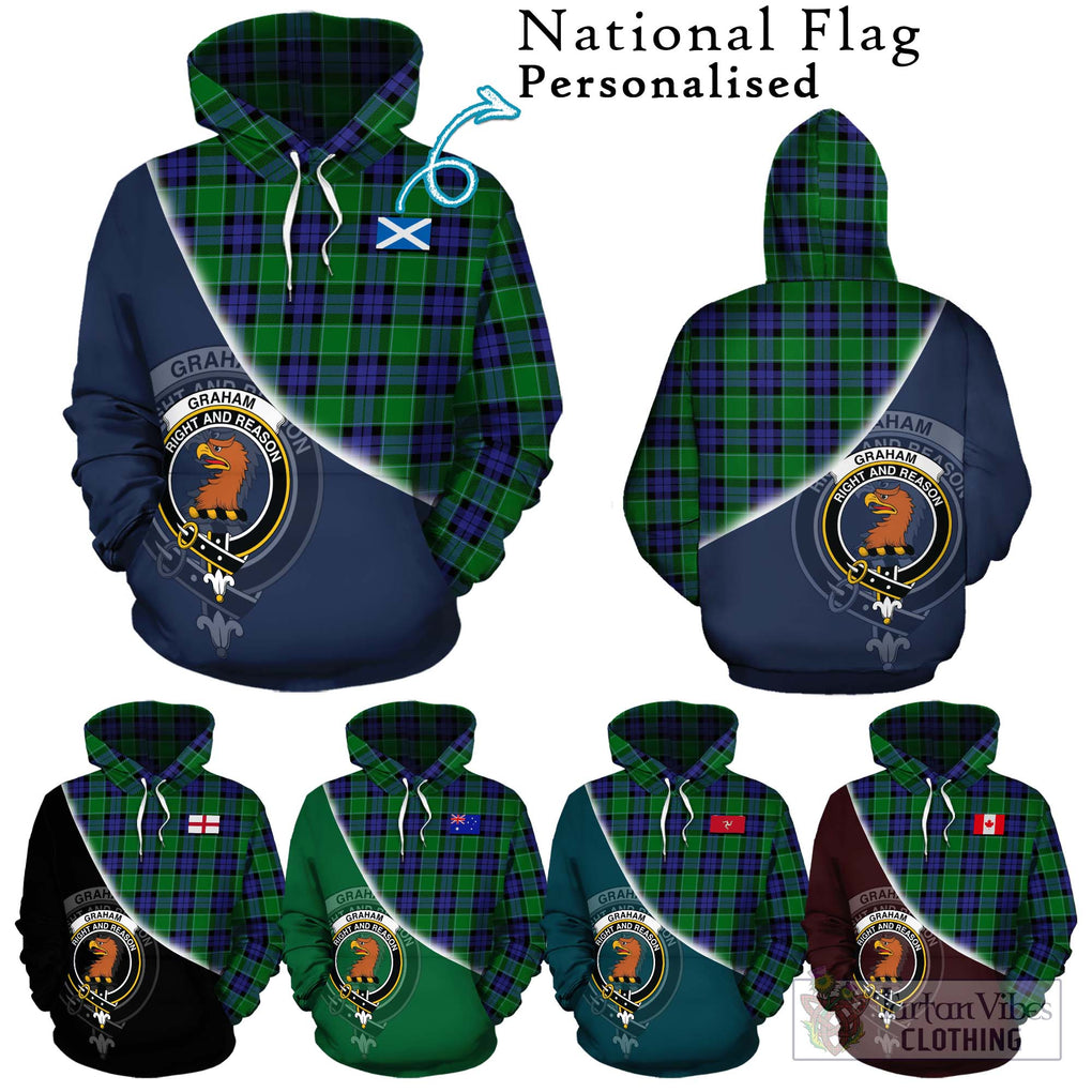 Graham of Menteith Modern Tartan Hoodie with Personalised National Flag and Family Crest Half Style Zip Hoodie - Tartanvibesclothing Shop