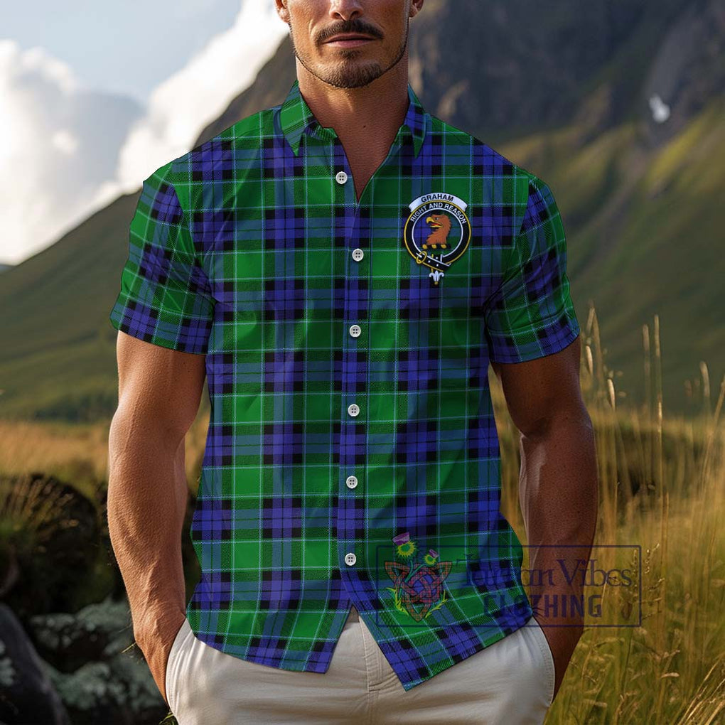 Graham of Menteith Modern Tartan Cotton Hawaiian Shirt with Family Crest Adult - Tartan Vibes Clothing