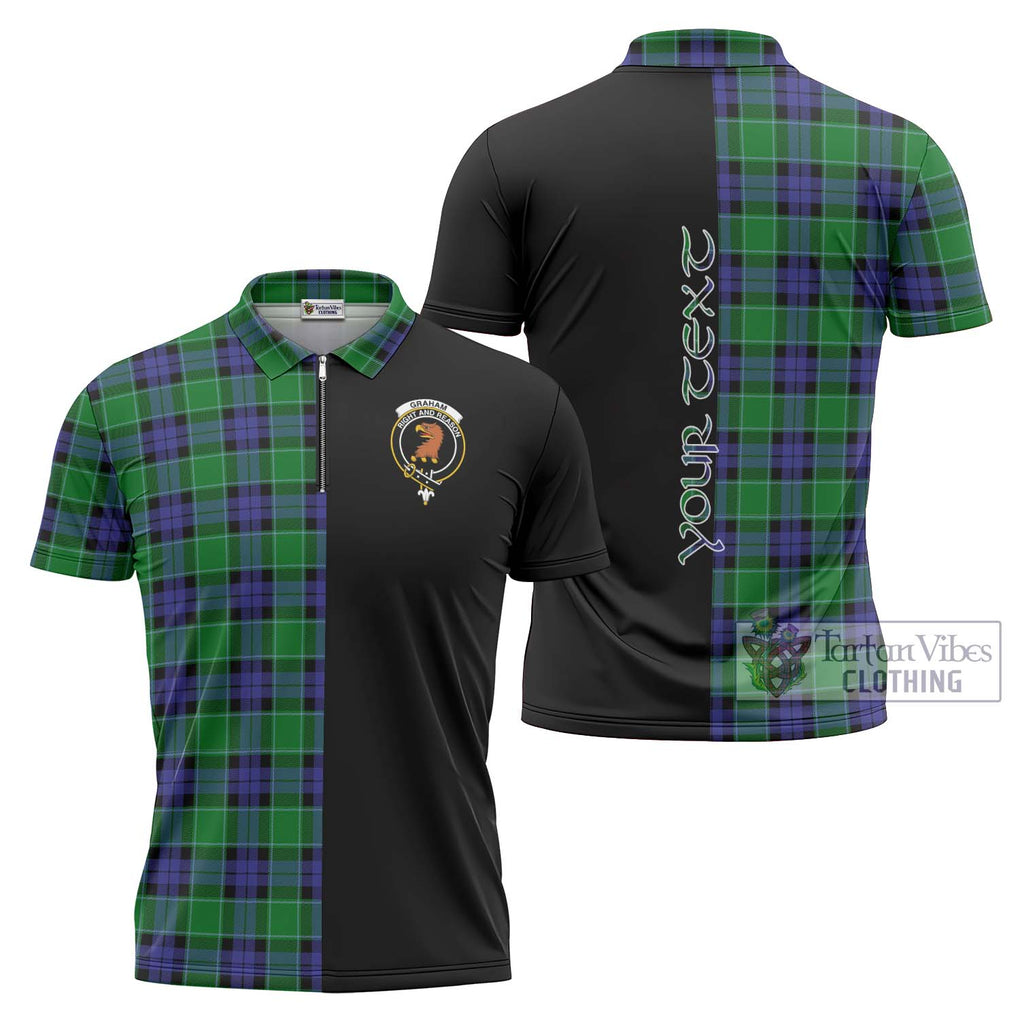 Graham of Menteith Modern Tartan Zipper Polo Shirt with Family Crest and Half Of Me Style Unisex - Tartanvibesclothing Shop