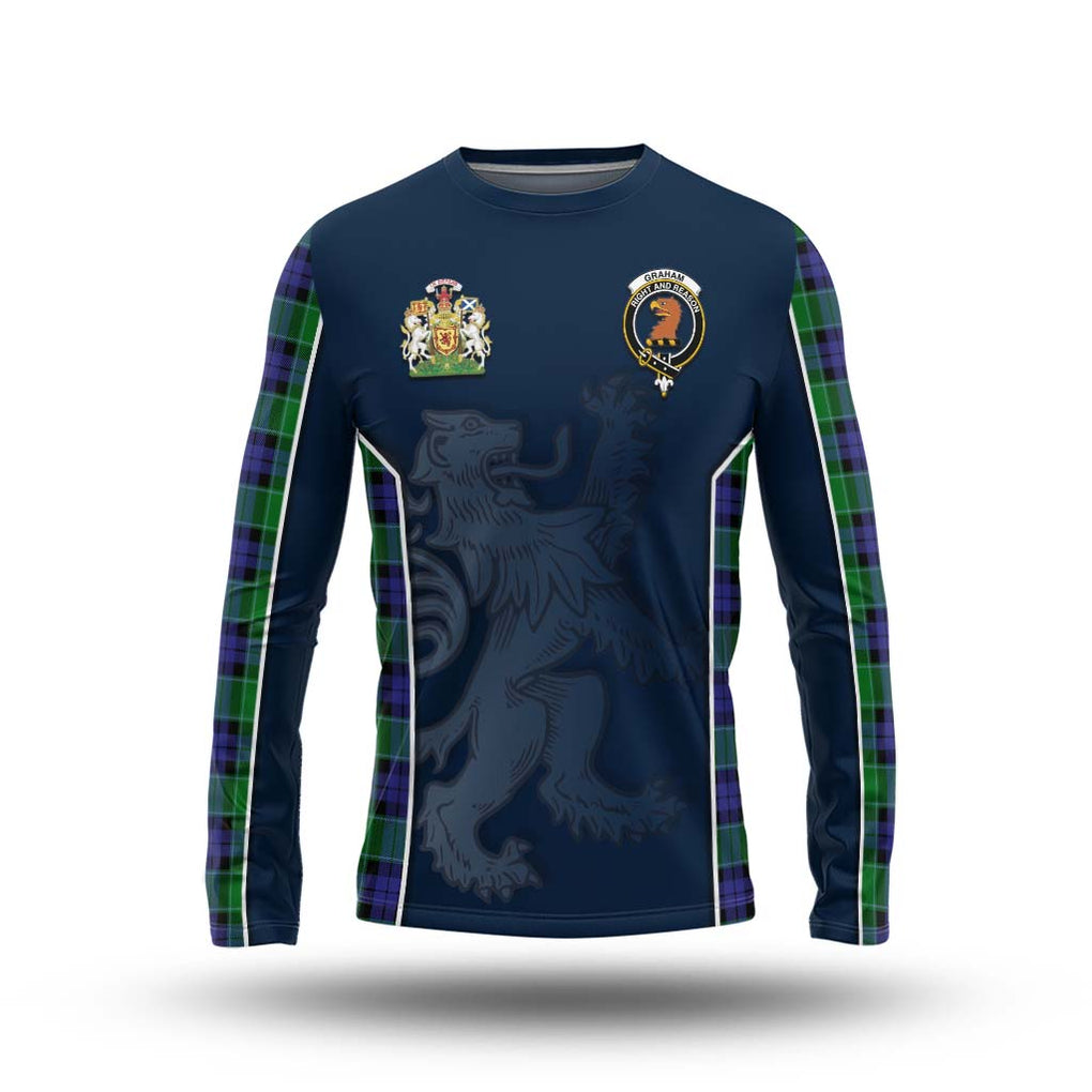 Graham of Menteith Modern Tartan Long Sleeve T-Shirt with Family Crest and Lion Rampant Vibes Sport Style Unisex - Tartan Vibes Clothing