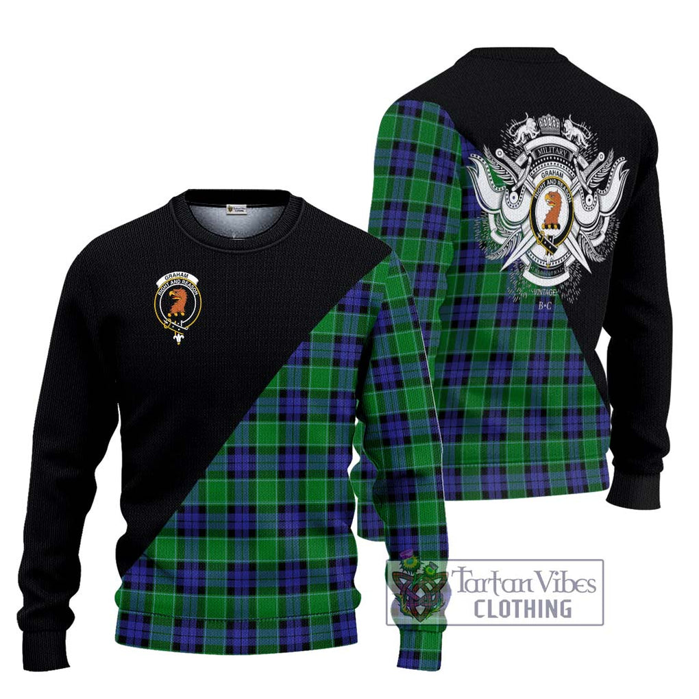 Graham of Menteith Modern Tartan Knitted Sweater with Family Crest and Military Logo Style Unisex - Tartanvibesclothing Shop