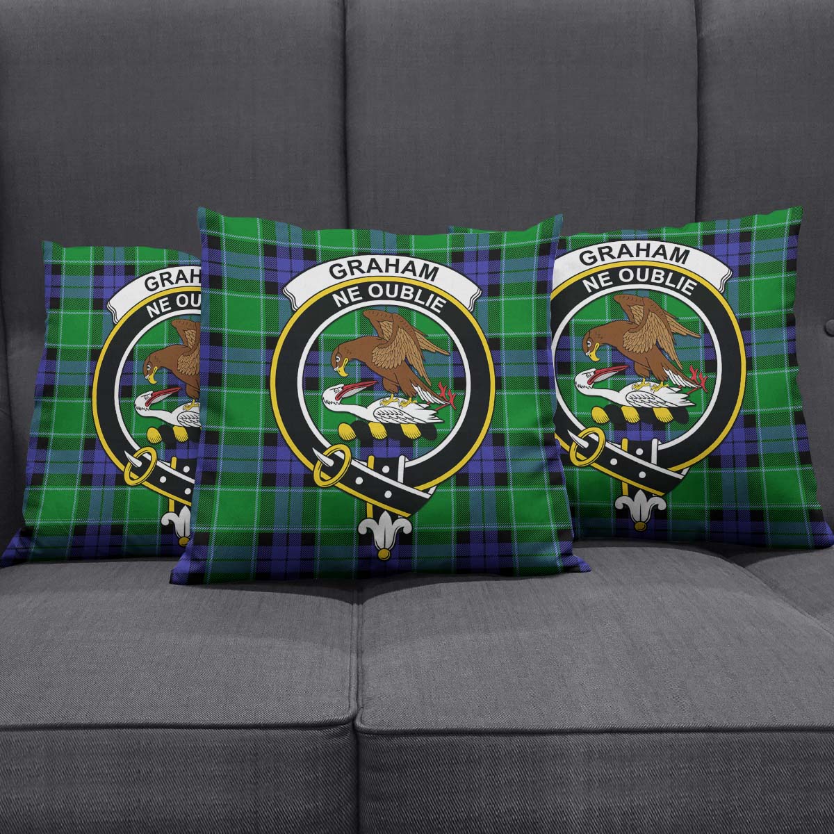 Graham of Menteith Modern Tartan Pillow Cover with Family Crest Square Pillow Cover - Tartanvibesclothing