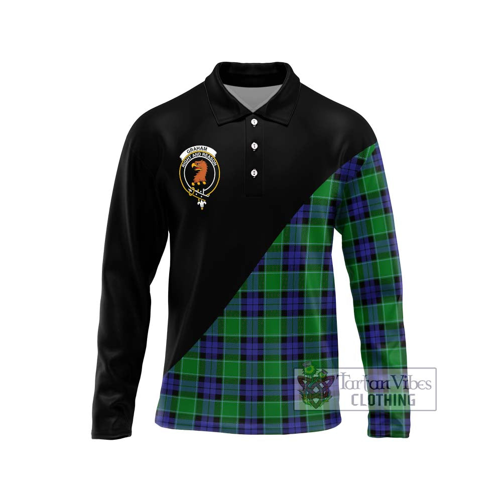 Graham of Menteith Modern Tartan Long Sleeve Polo Shirt with Family Crest and Military Logo Style Unisex - Tartanvibesclothing Shop